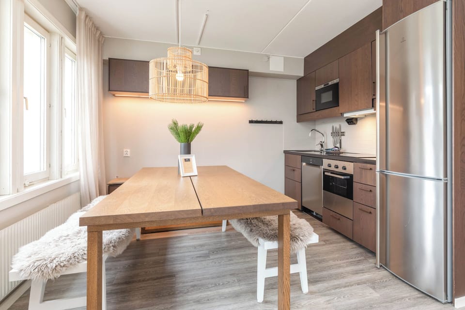Premium Apartment | Private kitchen | Coffee/tea maker, full-size fridge, microwave, oven