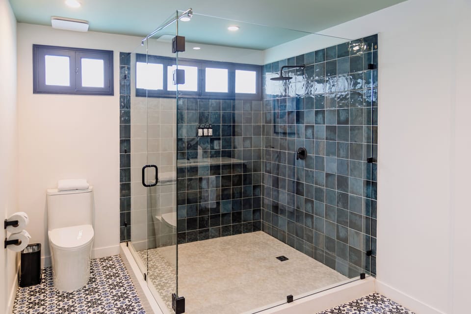 Shower, free toiletries, hair dryer, towels