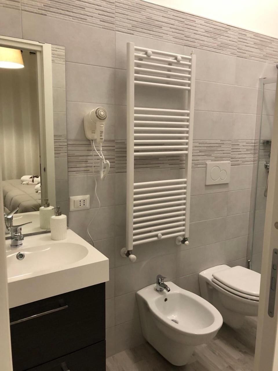 Shower, free toiletries, hair dryer, bidet