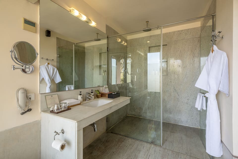 Separate tub and shower, deep soaking tub, hydromassage showerhead