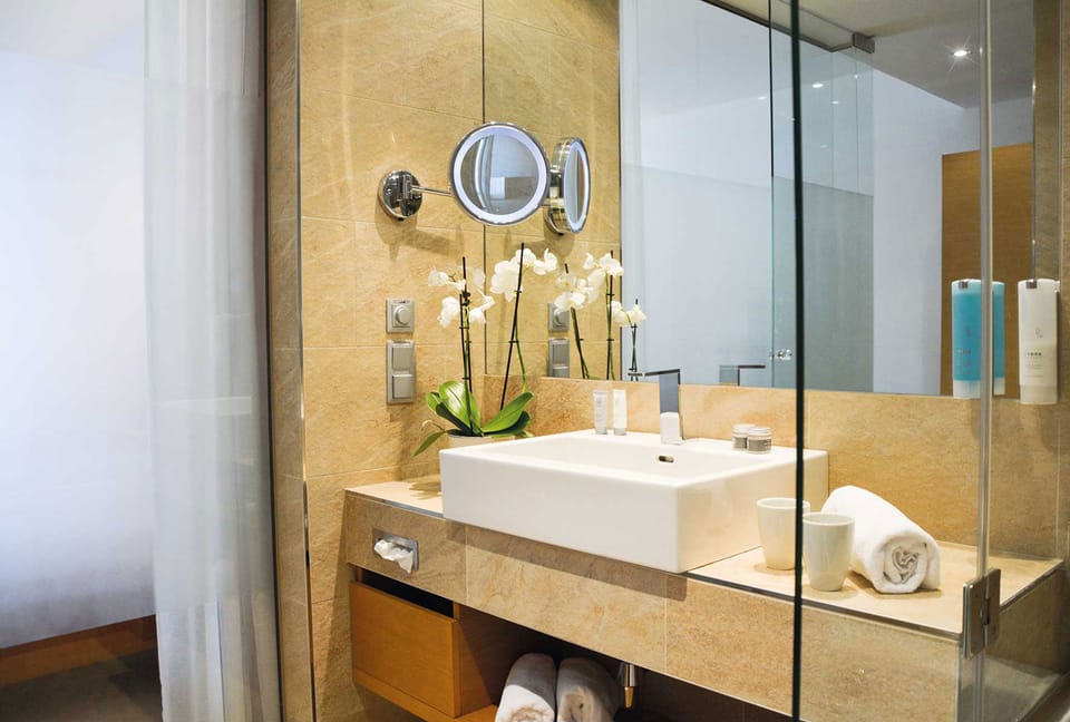 Shower, hair dryer, bathrobes, slippers