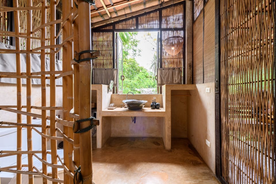 Rice Field Villa | Bathroom | Deep soaking tub, rainfall showerhead, free toiletries, hair dryer