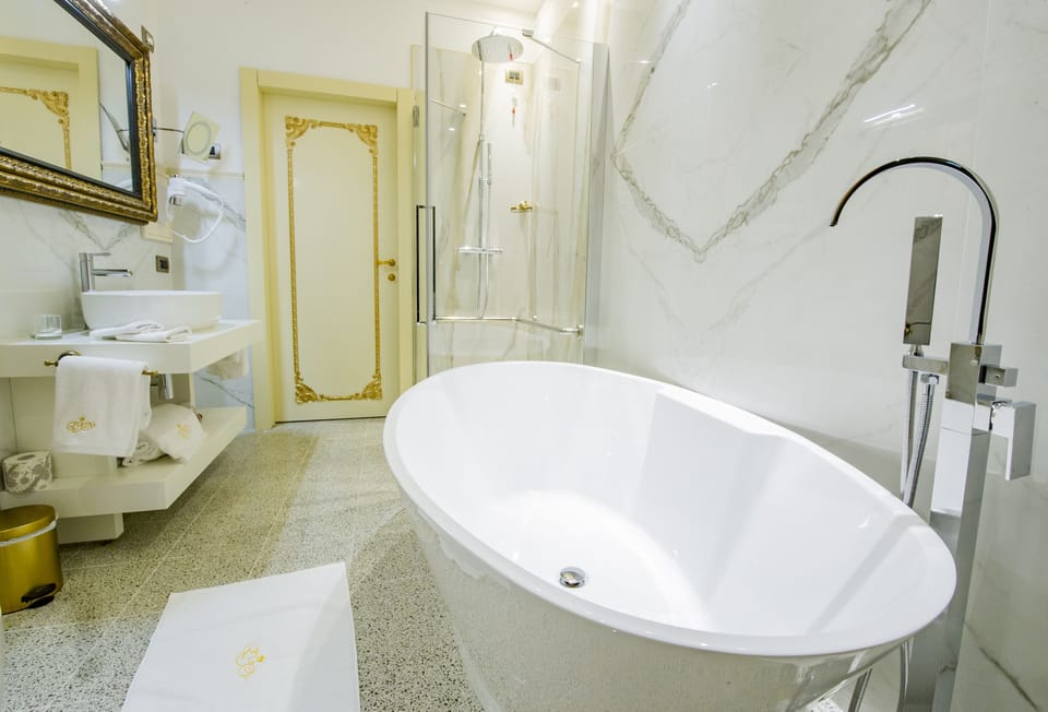 Deluxe Double Room | Bathroom | Shower, rainfall showerhead, hair dryer, bathrobes