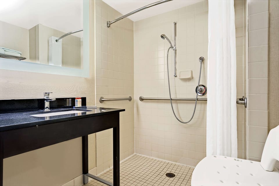 Standard Room, 1 King Bed, Accessible | Bathroom | Combined shower/tub, free toiletries, towels
