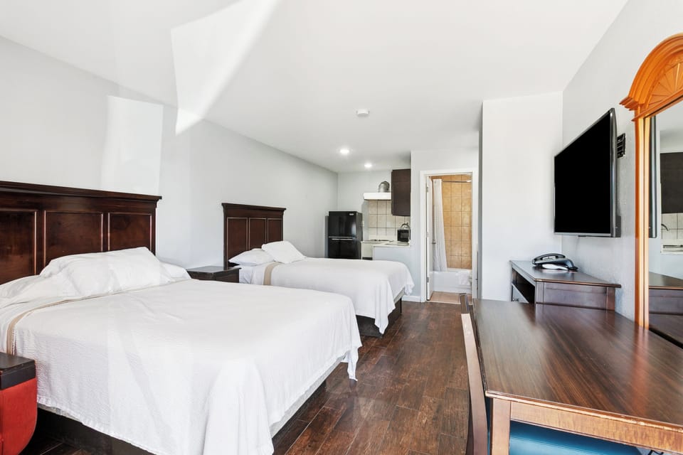 Room, 2 Double Beds, Kitchenette | Desk, free WiFi, bed sheets, alarm clocks