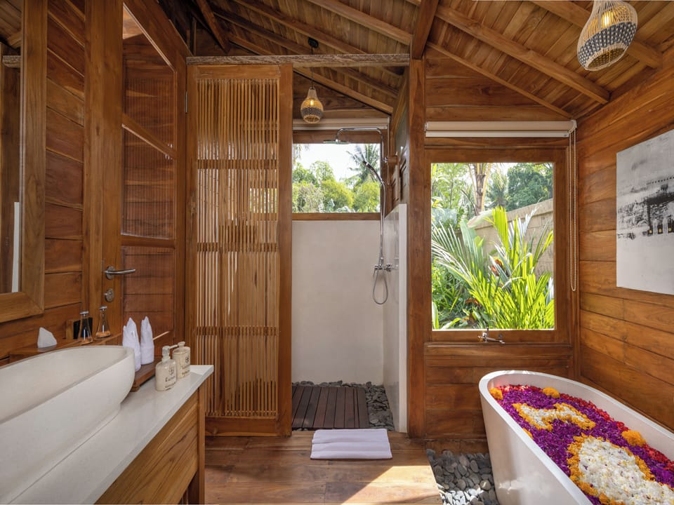 One Bedroom Wooden Private Pool Villa | Bathroom | Slippers, bidet, towels, soap