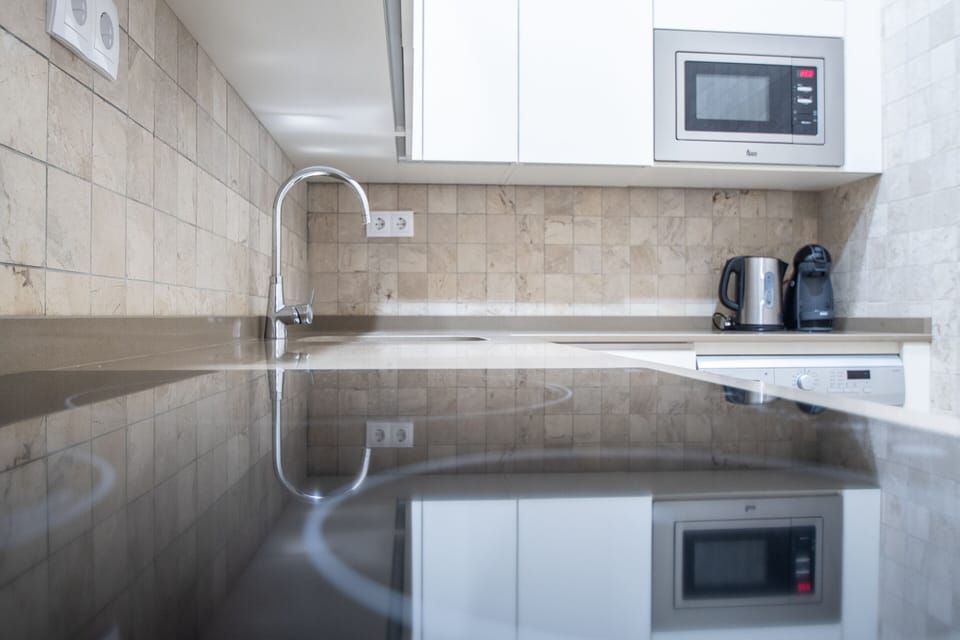 Deluxe Apartment | Private kitchen | Coffee/tea maker, full-size fridge, microwave, oven