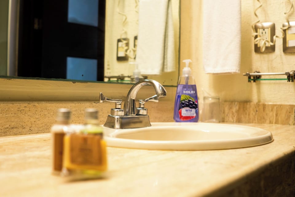Shower, free toiletries, hair dryer, towels