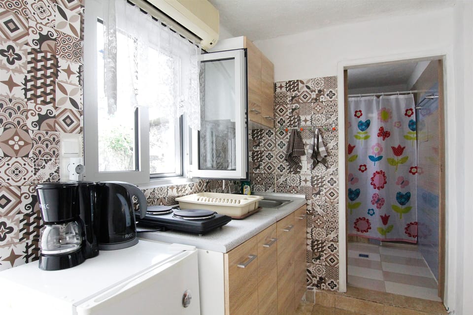 Family Studio, 1 Bedroom, Partial Sea View | Private kitchen | Fridge, stovetop, coffee/tea maker, electric kettle