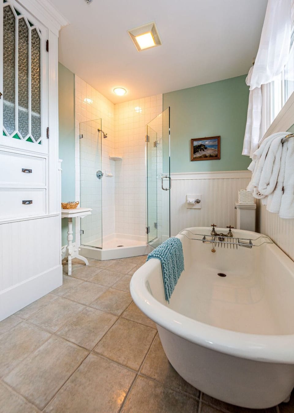 Sage, Bass Cottage | Bathroom | Bathtub, designer toiletries, hair dryer, towels