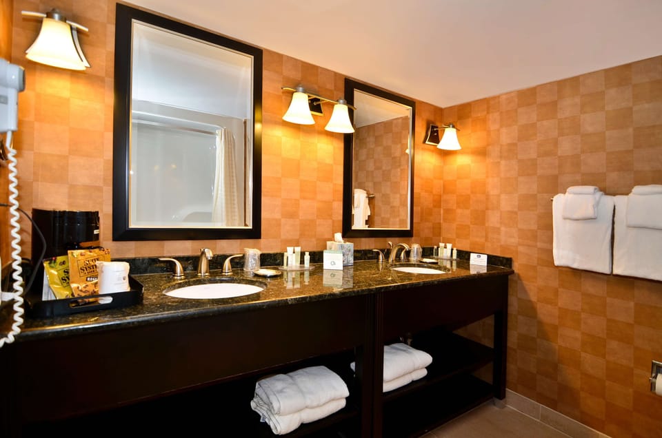Business Suite, 1 King Bed, Non Smoking, Microwave | Bathroom | Combined shower/tub, eco-friendly toiletries, hair dryer, towels