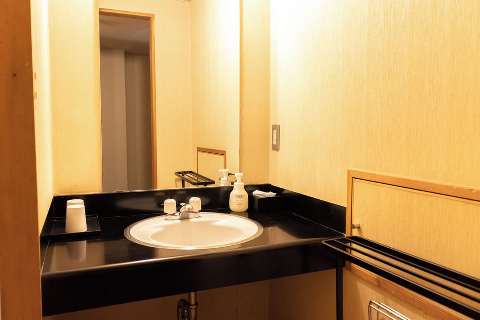 Combined shower/tub, free toiletries, hair dryer, slippers