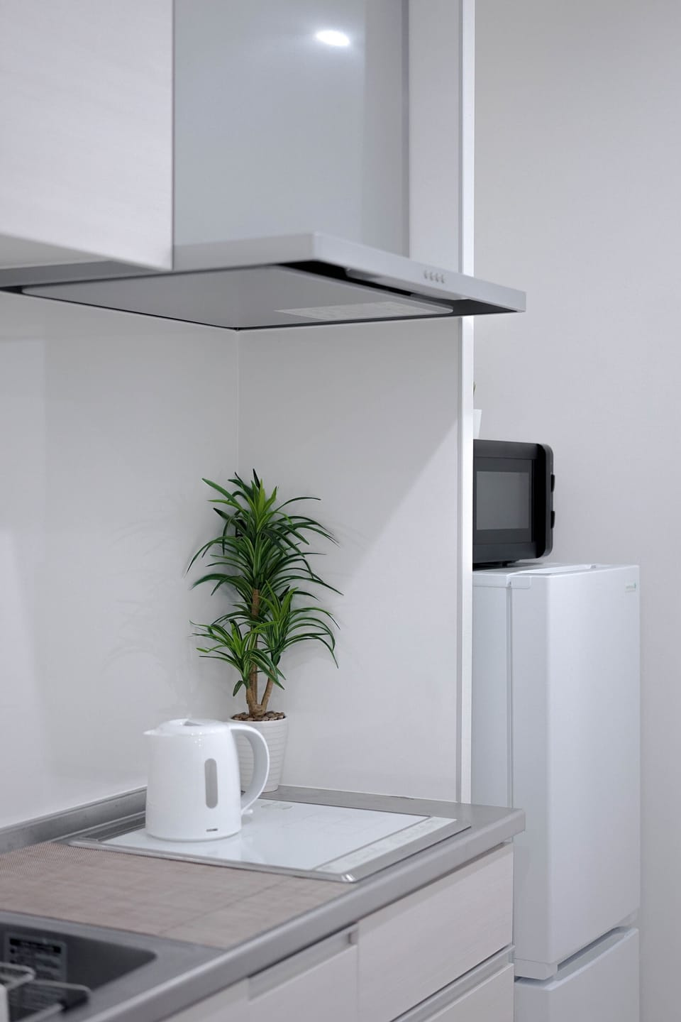 Mini-fridge, microwave, stovetop, electric kettle