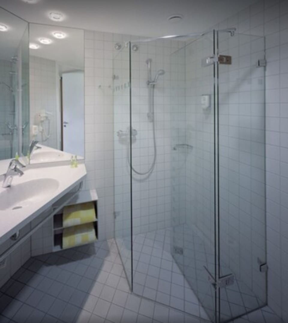 Shower, free toiletries, hair dryer, towels