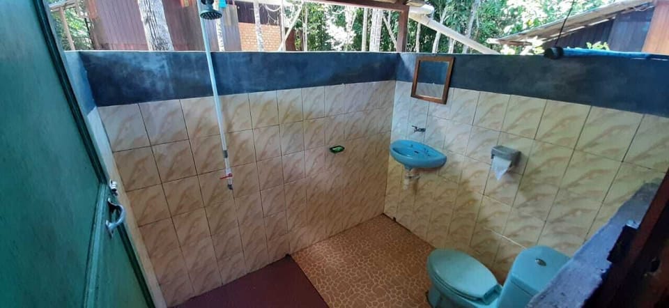 Shower, free toiletries, towels, soap