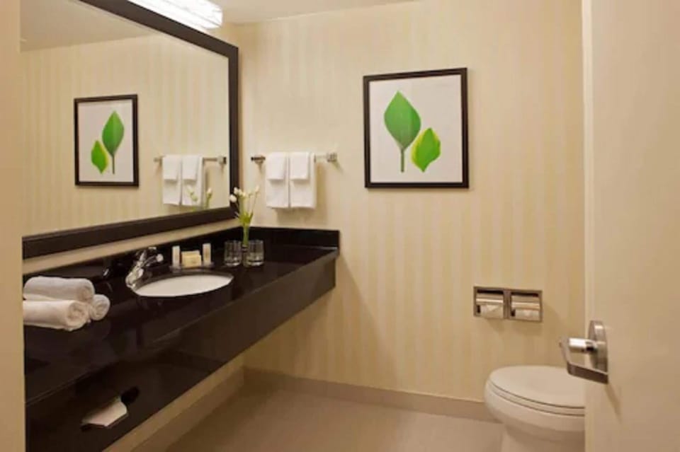Combined shower/tub, hair dryer, towels