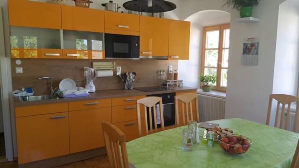 Shared fridge, microwave, stovetop, highchair