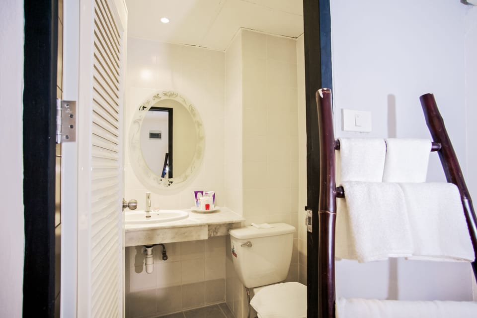 Shower, free toiletries, hair dryer, bathrobes