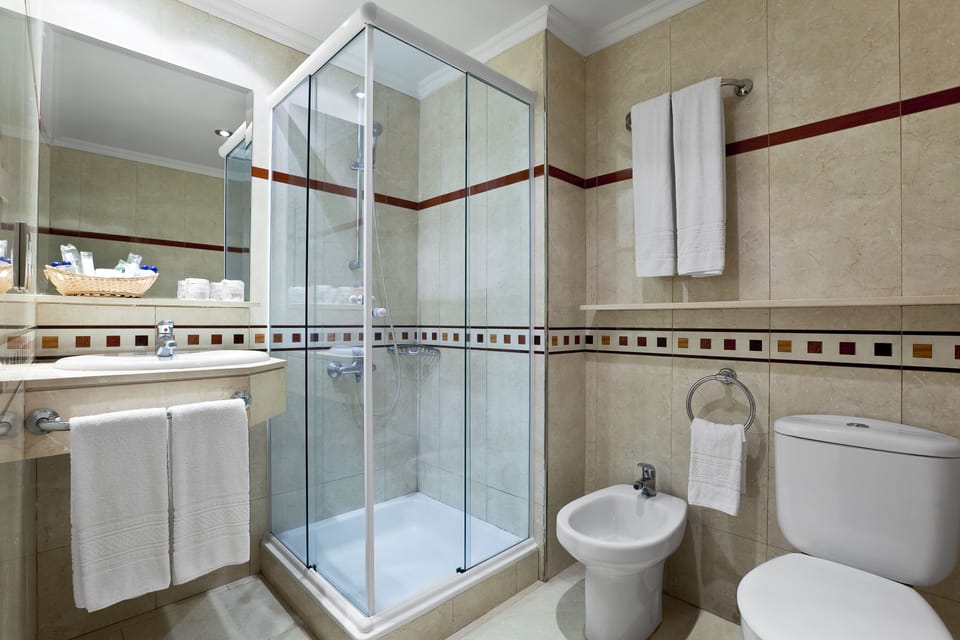 Shower, free toiletries, hair dryer, towels
