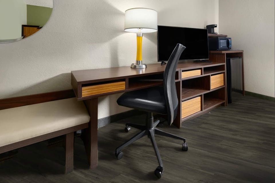 Desk, blackout drapes, iron/ironing board, free WiFi