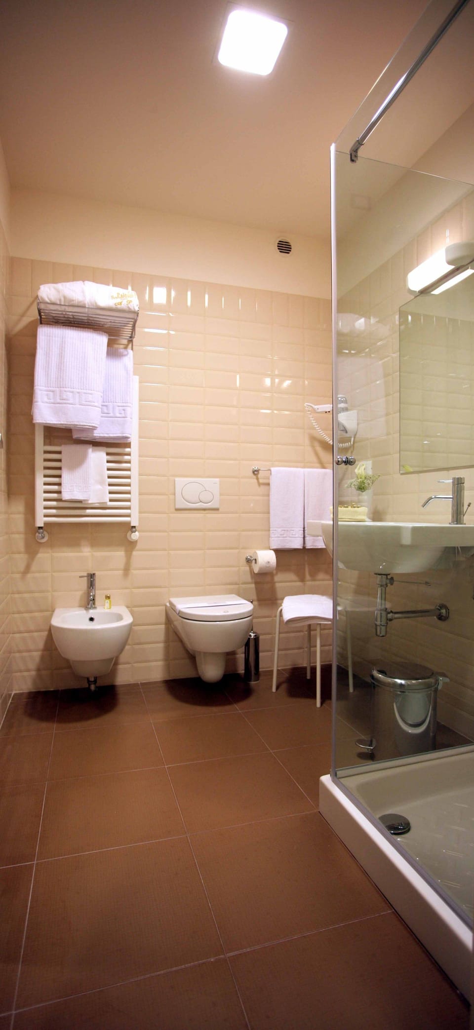Rainfall showerhead, hair dryer, bathrobes, slippers