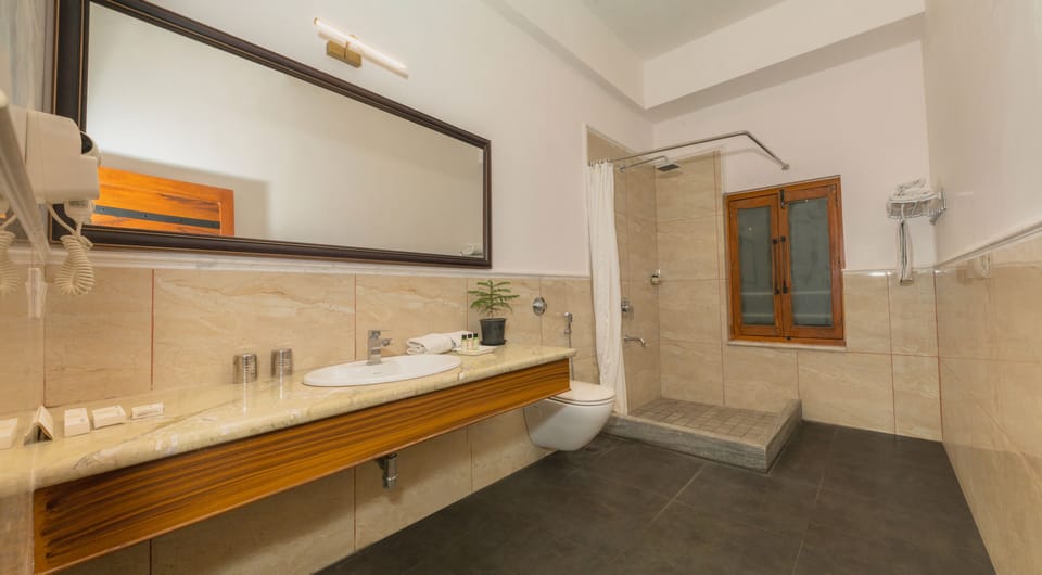Shower, free toiletries, towels
