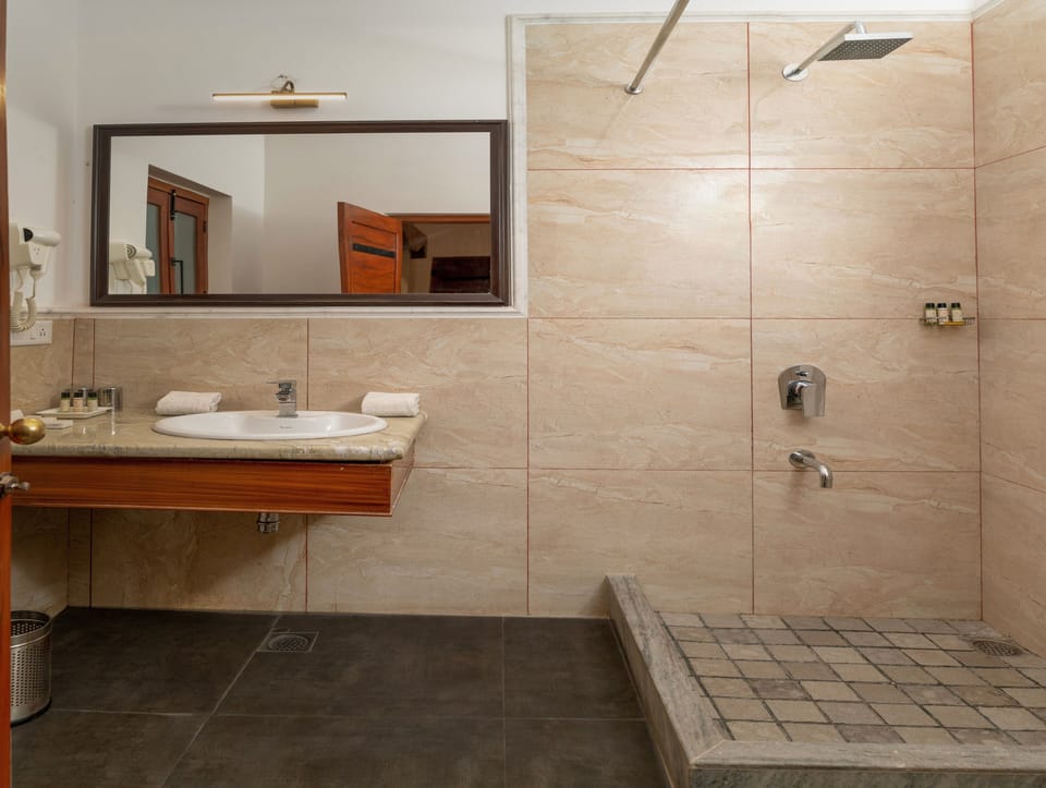 Shower, free toiletries, towels