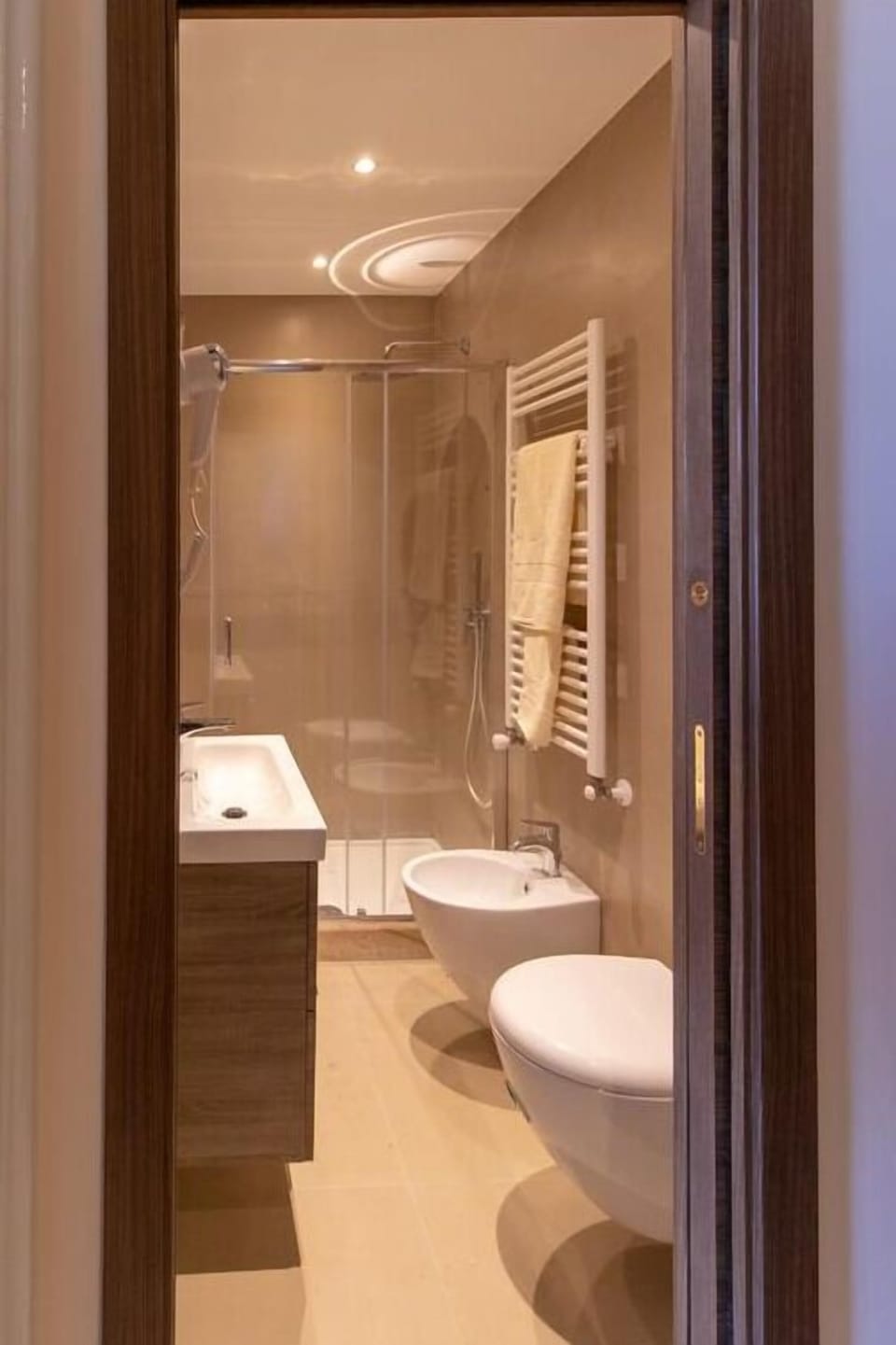Shower, free toiletries, hair dryer, bidet