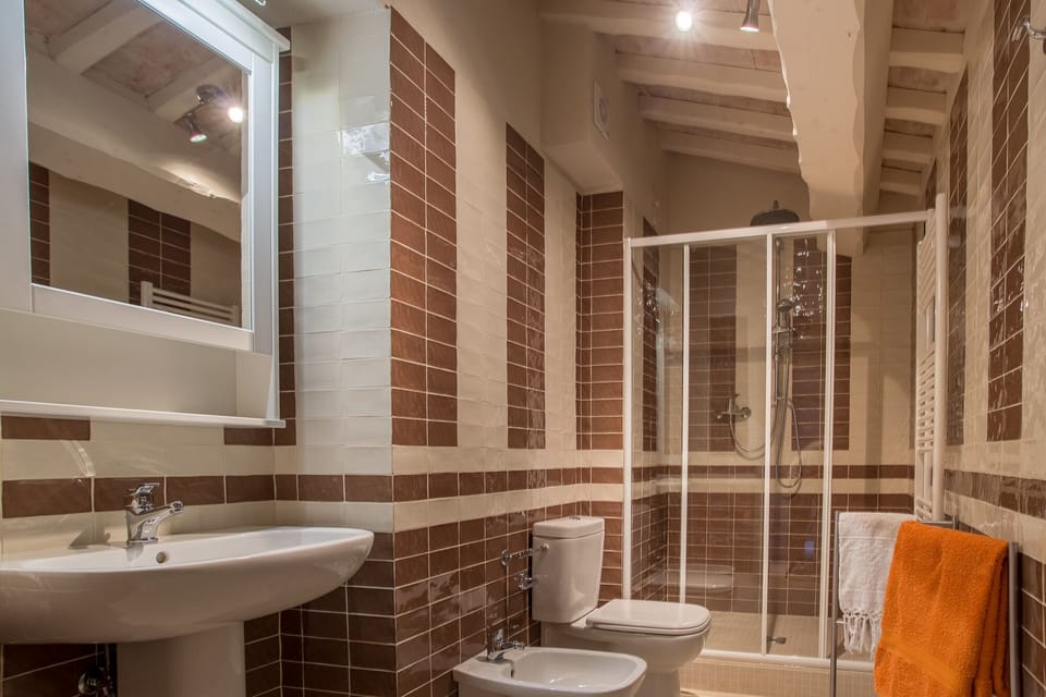 Shower, rainfall showerhead, free toiletries, bidet