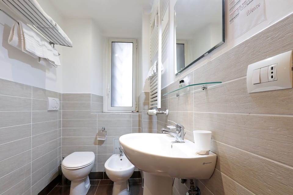 Shower, free toiletries, hair dryer, bidet