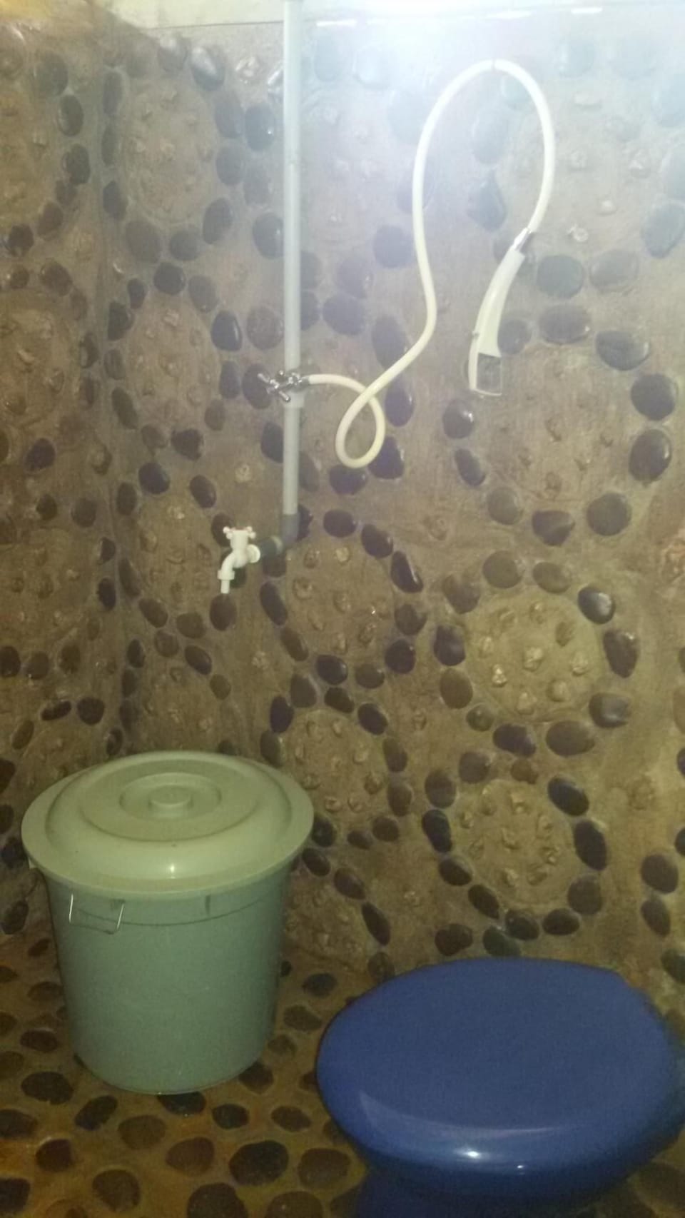 Shower, bathrobes, slippers, towels
