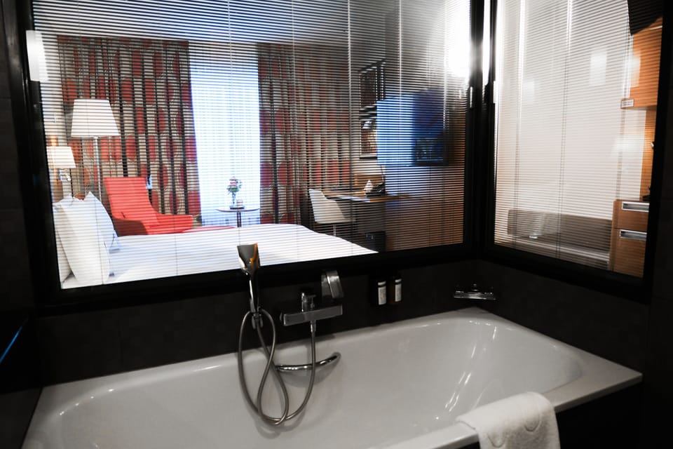 Deluxe Room, 1 King Bed | Bathroom | Shower, rainfall showerhead, designer toiletries, hair dryer