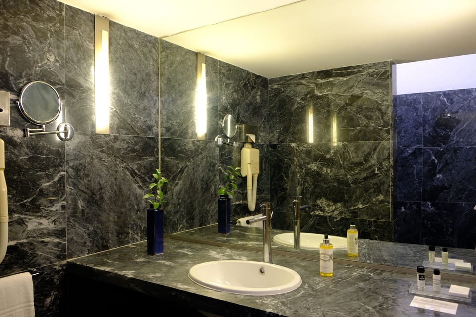 Combined shower/tub, eco-friendly toiletries, hair dryer, bidet