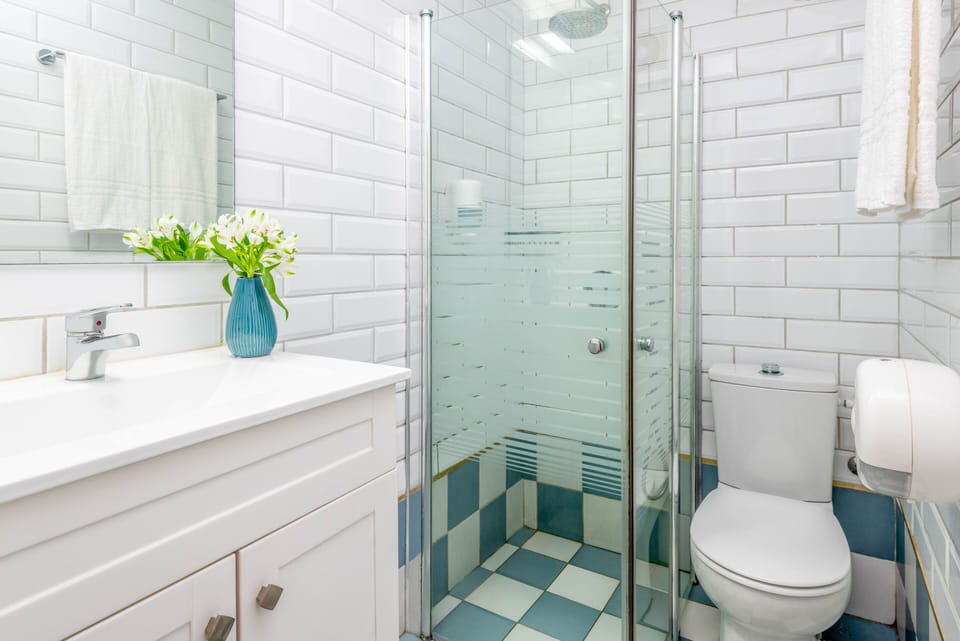 Shower, free toiletries, towels