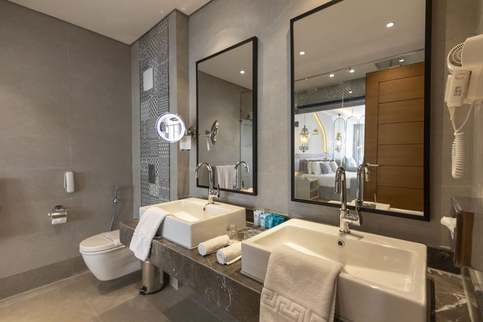Free toiletries, hair dryer, bathrobes, bidet