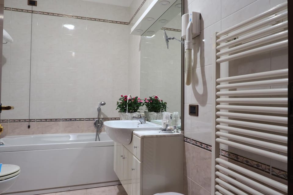 Shower, free toiletries, hair dryer, slippers