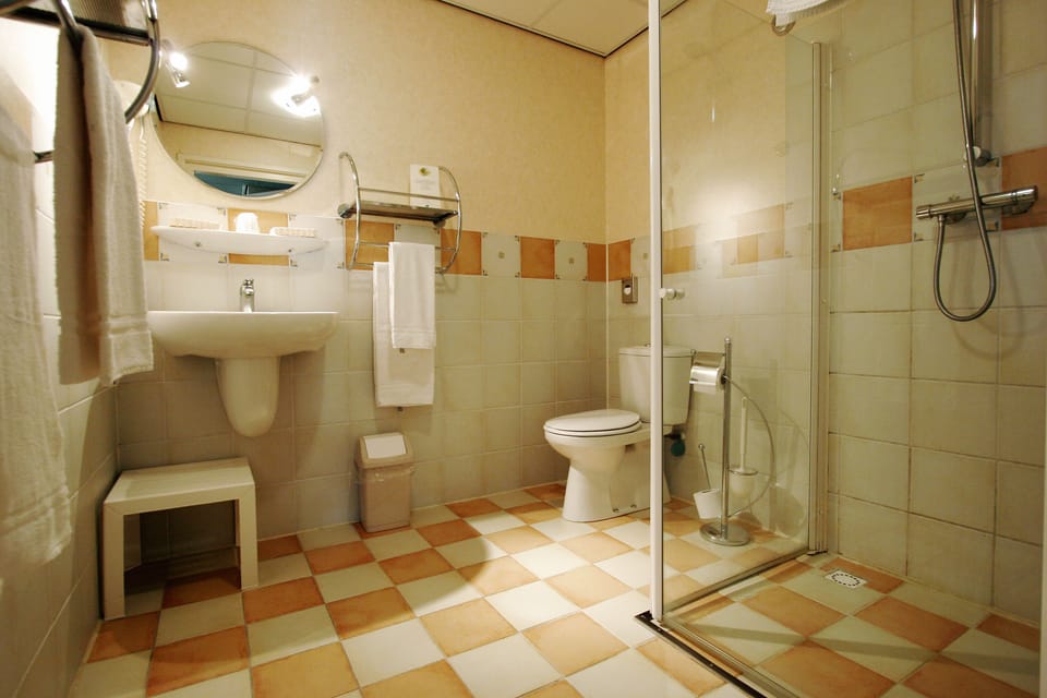 Shower, free toiletries, hair dryer, towels