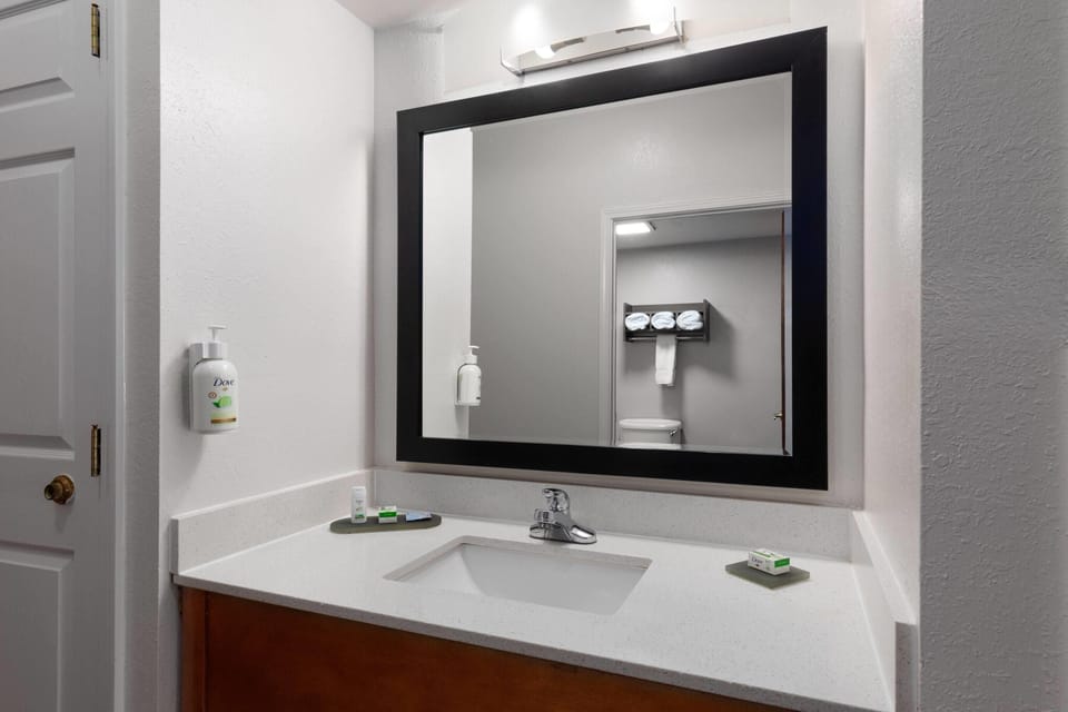 Combined shower/tub, free toiletries, hair dryer, towels