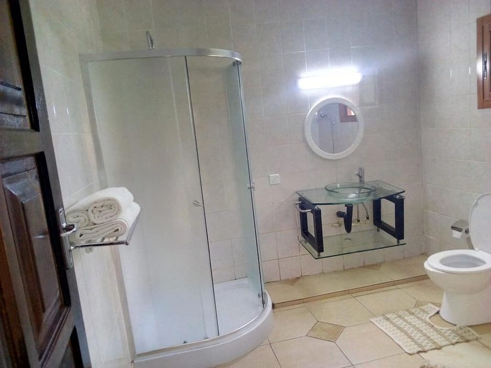Separate tub and shower, free toiletries, hair dryer, towels