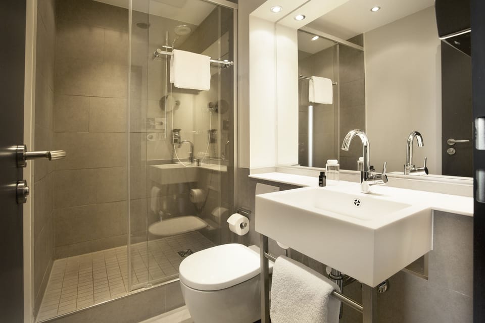 Shower, free toiletries, hair dryer, towels