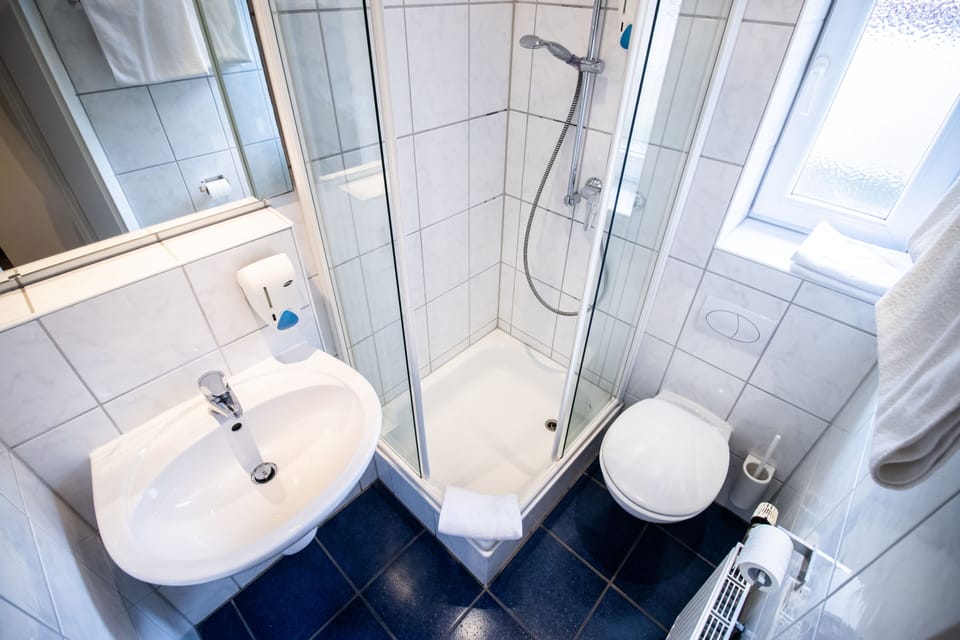 Single Room | Bathroom | Shower, towels, soap, toilet paper