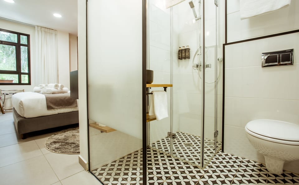 Shower, free toiletries, hair dryer, towels