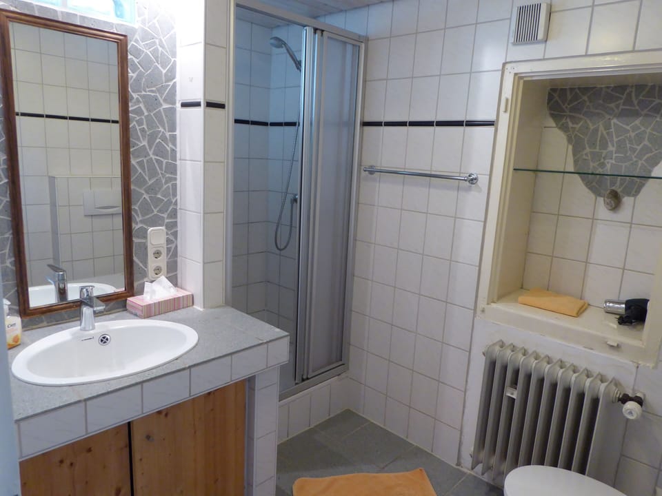 Family Room | Bathroom | Shower, hair dryer, towels, soap