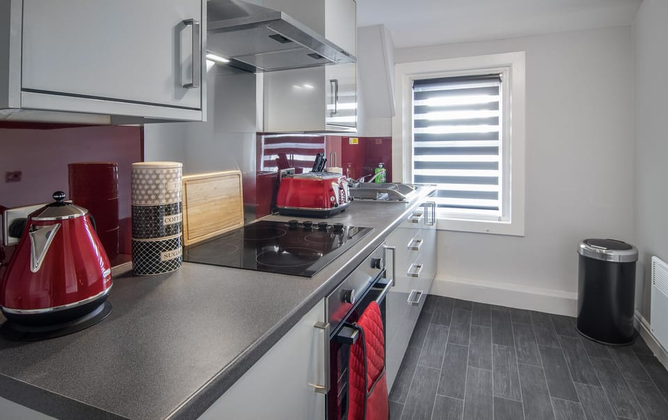 Apartment | Private kitchen | Fridge, microwave, oven, stovetop