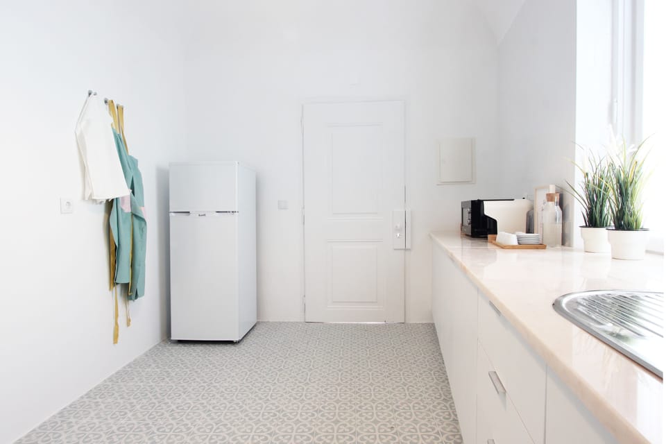 Full-size fridge, microwave, oven, stovetop