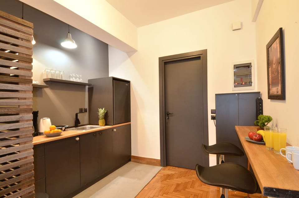 Apartment, 1 Bedroom, Balcony | Private kitchenette | Fridge, microwave, stovetop, coffee/tea maker