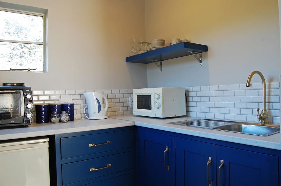 Room (Blue) | Private kitchenette | Mini-fridge, microwave, oven, stovetop