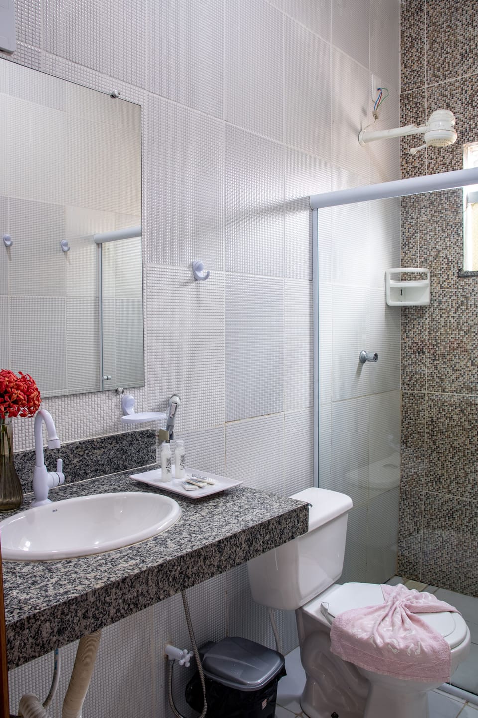 Shower, free toiletries, hair dryer (on request), towels