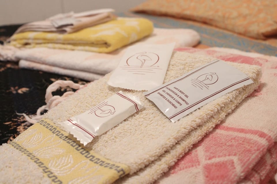 Shower, free toiletries, hair dryer, towels