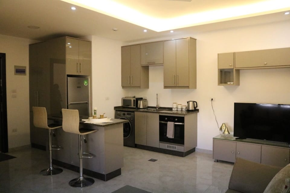 Apartment | Private kitchen | Fridge, microwave, oven, stovetop